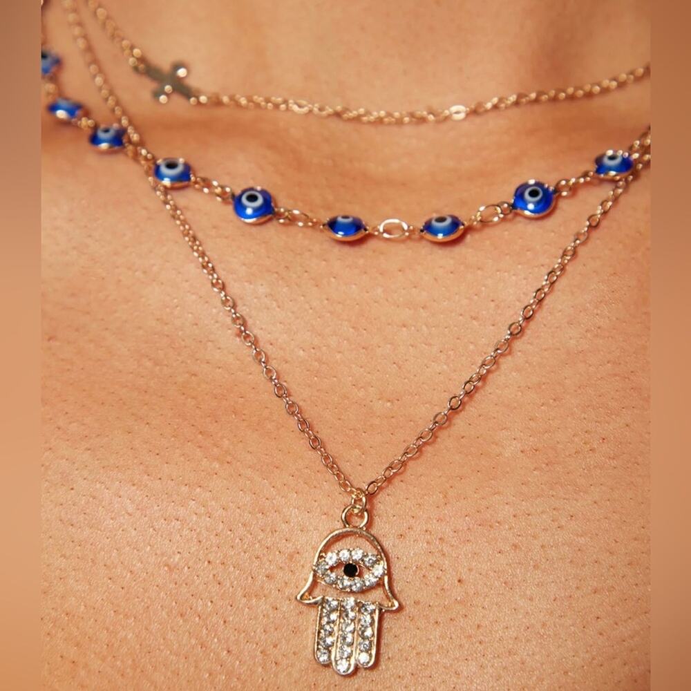 FASHION NOVA See No Evil Evil Eye Hamsa Necklace NWT